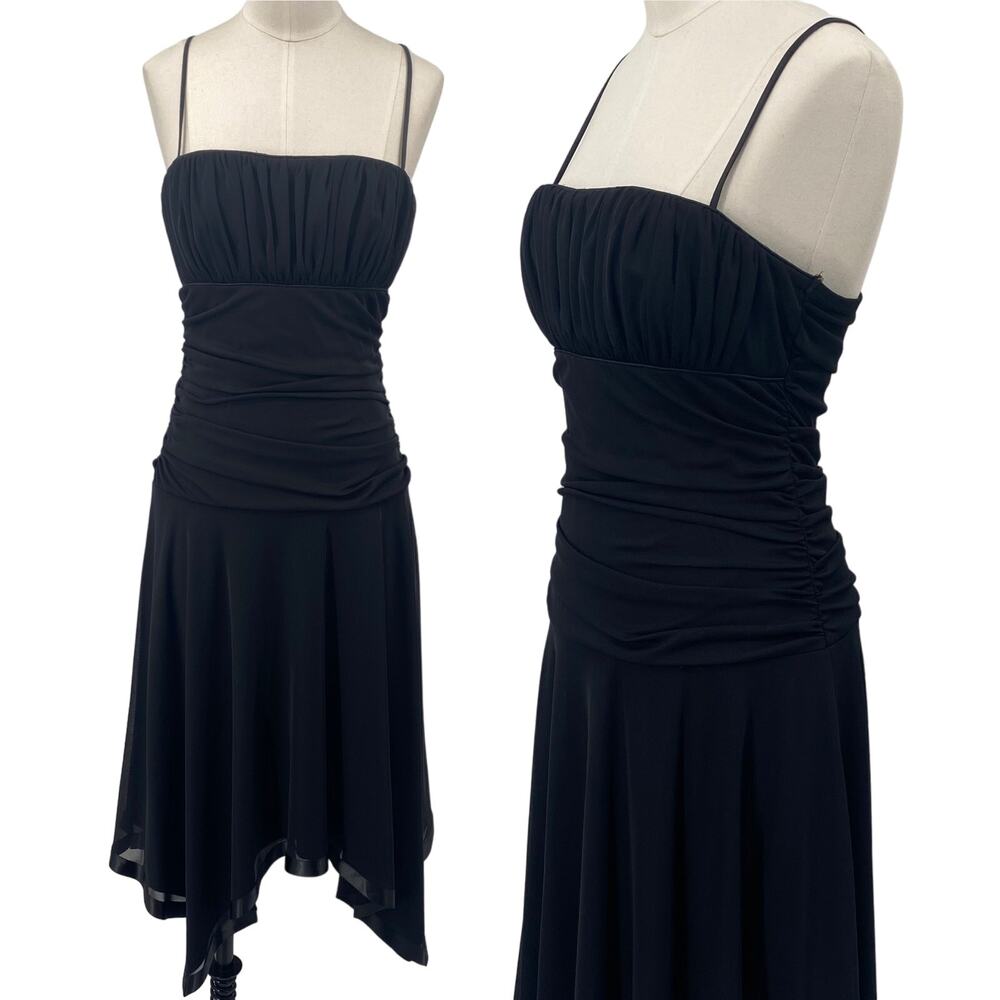 Vintage Y2k Midi Dress Hanky Hem Sleeveless Semi Sweetheart Neck Black Womens XS